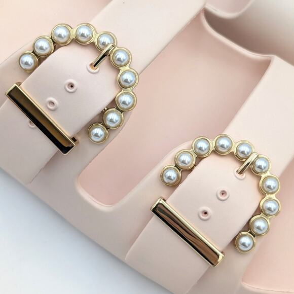 Stuart Weitzman Imitation Pearl Buckle Slide Sandal Pink Size US8B EU38.5 - Picture 10 of 11